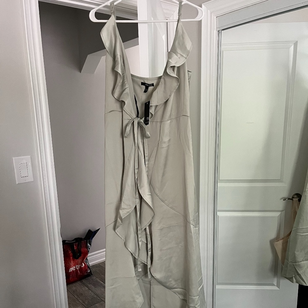 Bridesmaid/Wedding guest satin wrap dress in sage green